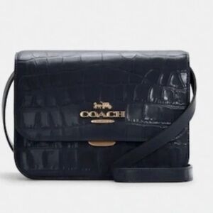Coach Brynn Flap Shoulder Navy Crossbody Croc Embossed NWT